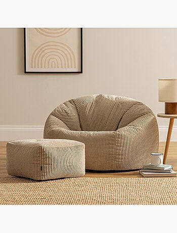 Pouf poltrona classico kingston con poggiapiedi quadrato amara in velluto a coste - icon
