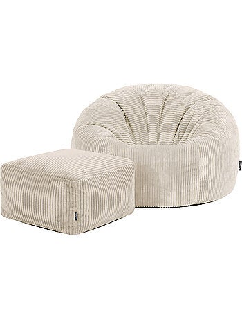 Pouf poltrona classico kingston con poggiapiedi quadrato amara in velluto a coste - icon