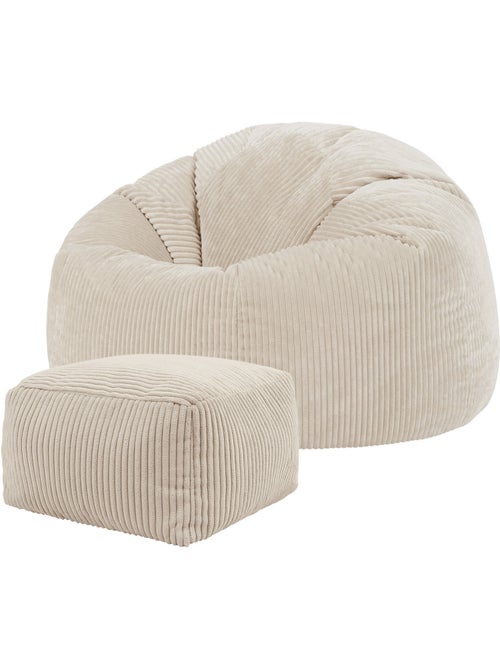 Pouf poltrona classico kingston con poggiapiedi quadrato amara in velluto a coste - icon - Kiabi