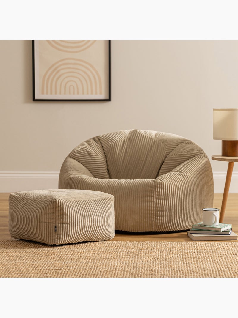 Pouf poltrona classico kingston con poggiapiedi quadrato amara in velluto a coste - icon Beige - Kiabi