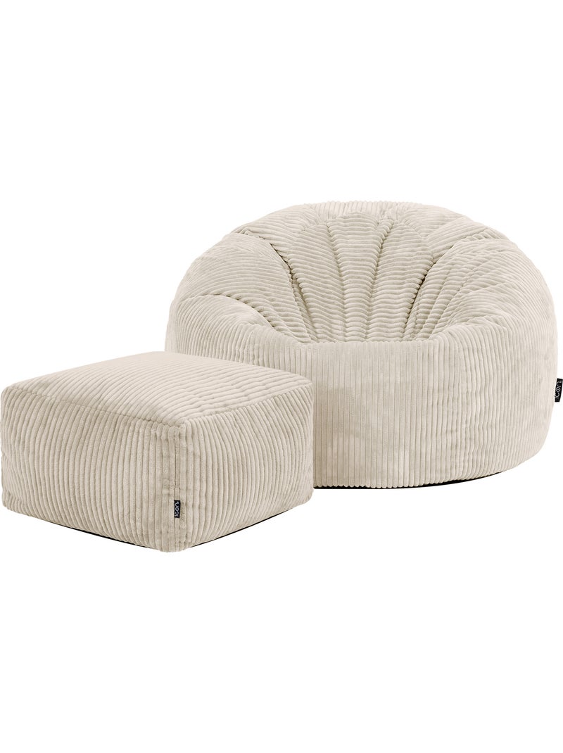 Pouf poltrona classico kingston con poggiapiedi quadrato amara in velluto a coste - icon Beige - Kiabi