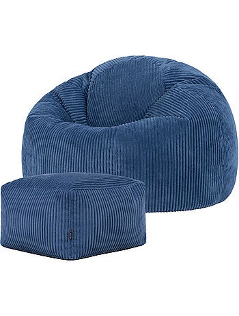 Pouf poltrona classico kingston con poggiapiedi quadrato amara in velluto a coste - icon