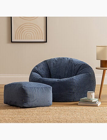 Pouf poltrona classico kingston con poggiapiedi quadrato amara in velluto a coste - icon