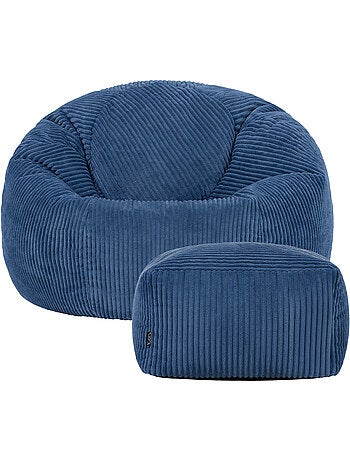 Pouf poltrona classico kingston con poggiapiedi quadrato amara in velluto a coste - icon