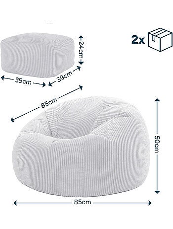 Pouf poltrona classico kingston con poggiapiedi quadrato amara in velluto a coste - icon