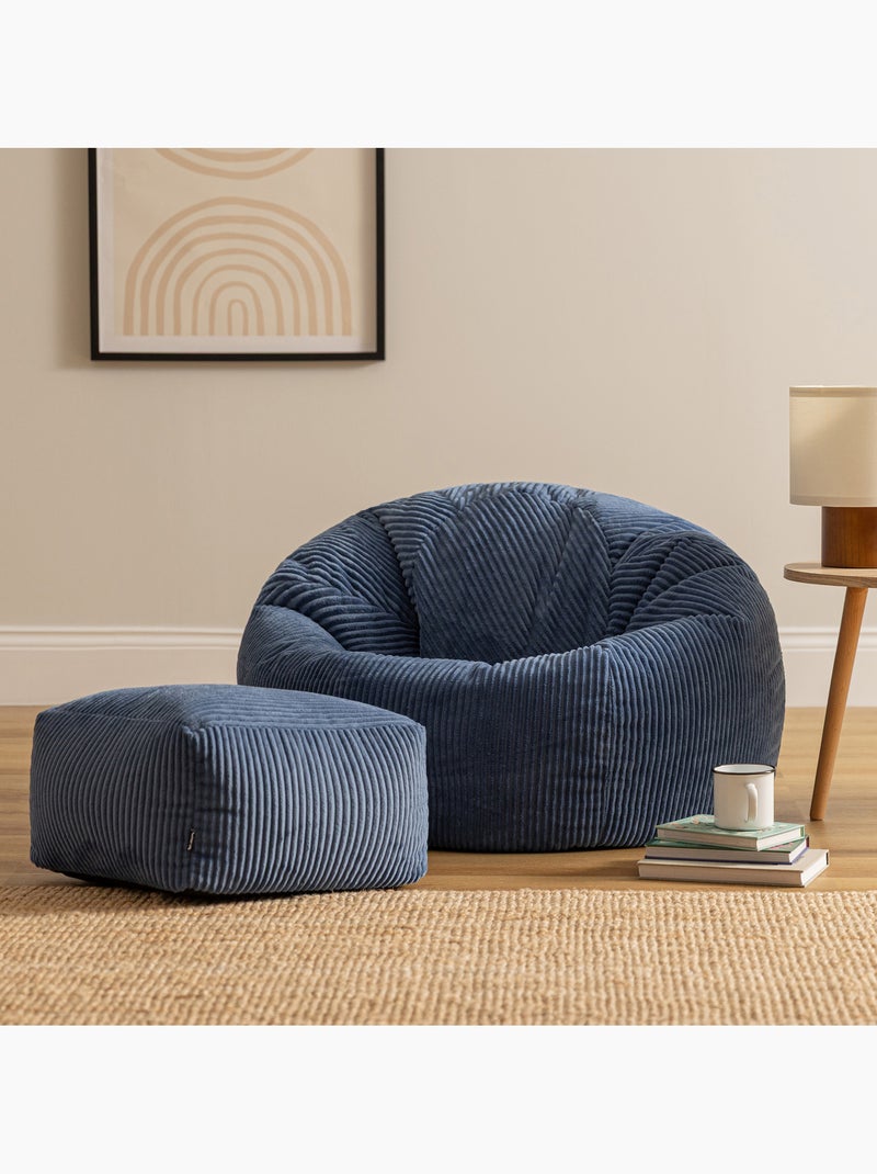 Pouf poltrona classico kingston con poggiapiedi quadrato amara in velluto a coste - icon Blu jeans - Kiabi