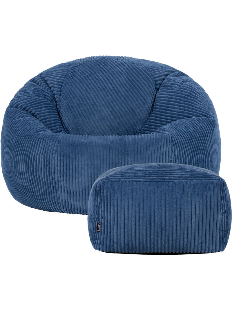 Pouf poltrona classico kingston con poggiapiedi quadrato amara in velluto a coste - icon Blu jeans - Kiabi