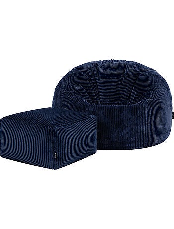 Pouf poltrona classico kingston con poggiapiedi quadrato amara in velluto a coste - icon