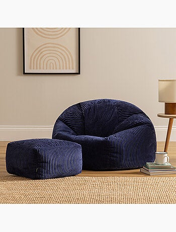 Pouf poltrona classico kingston con poggiapiedi quadrato amara in velluto a coste - icon