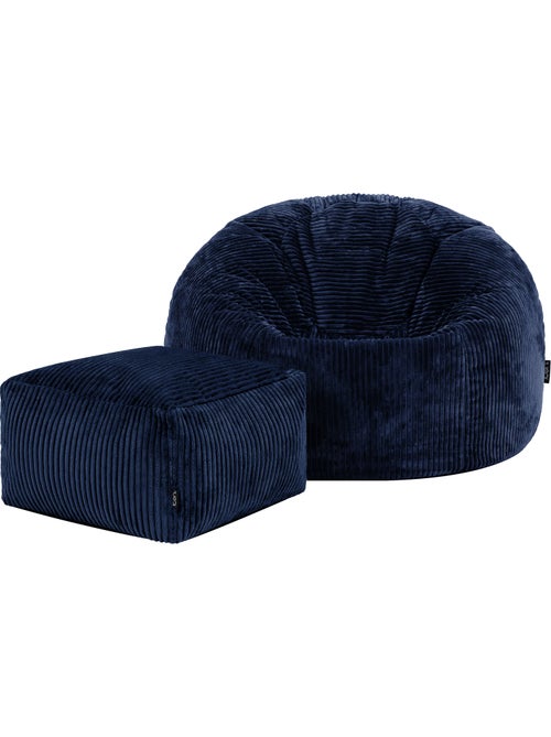 Pouf poltrona classico kingston con poggiapiedi quadrato amara in velluto a coste - icon - Kiabi