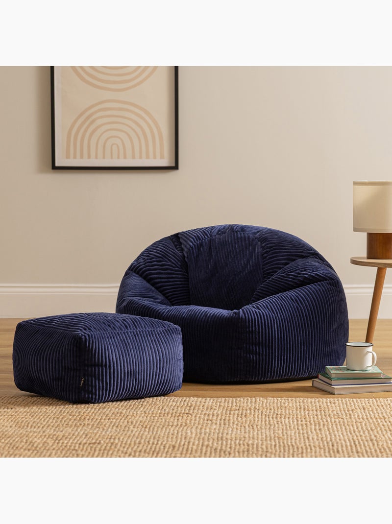 Pouf poltrona classico kingston con poggiapiedi quadrato amara in velluto a coste - icon Blu marino - Kiabi