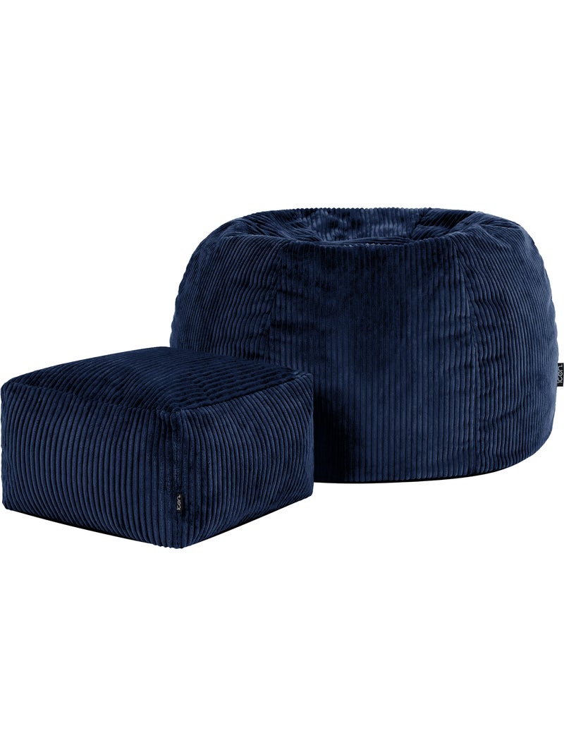 Pouf poltrona classico kingston con poggiapiedi quadrato amara in velluto a coste - icon Blu marino - Kiabi