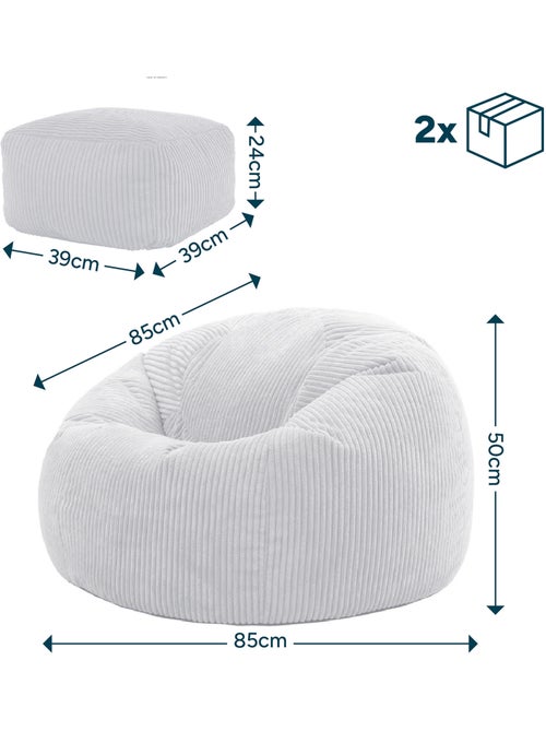 Pouf poltrona classico kingston con poggiapiedi quadrato amara in velluto a coste - icon - Kiabi