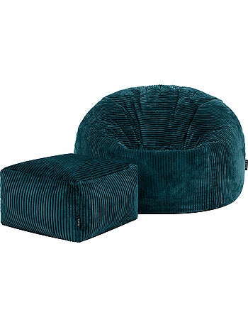 Pouf poltrona classico kingston con poggiapiedi quadrato amara in velluto a coste - icon