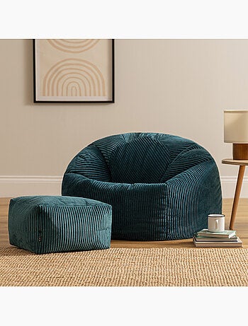Pouf poltrona classico kingston con poggiapiedi quadrato amara in velluto a coste - icon