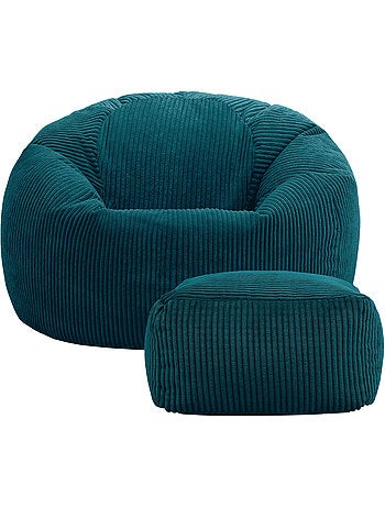 Pouf poltrona classico kingston con poggiapiedi quadrato amara in velluto a coste - icon