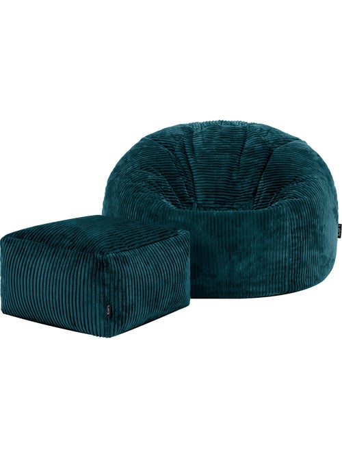 Pouf poltrona classico kingston con poggiapiedi quadrato amara in velluto a coste - icon - Kiabi