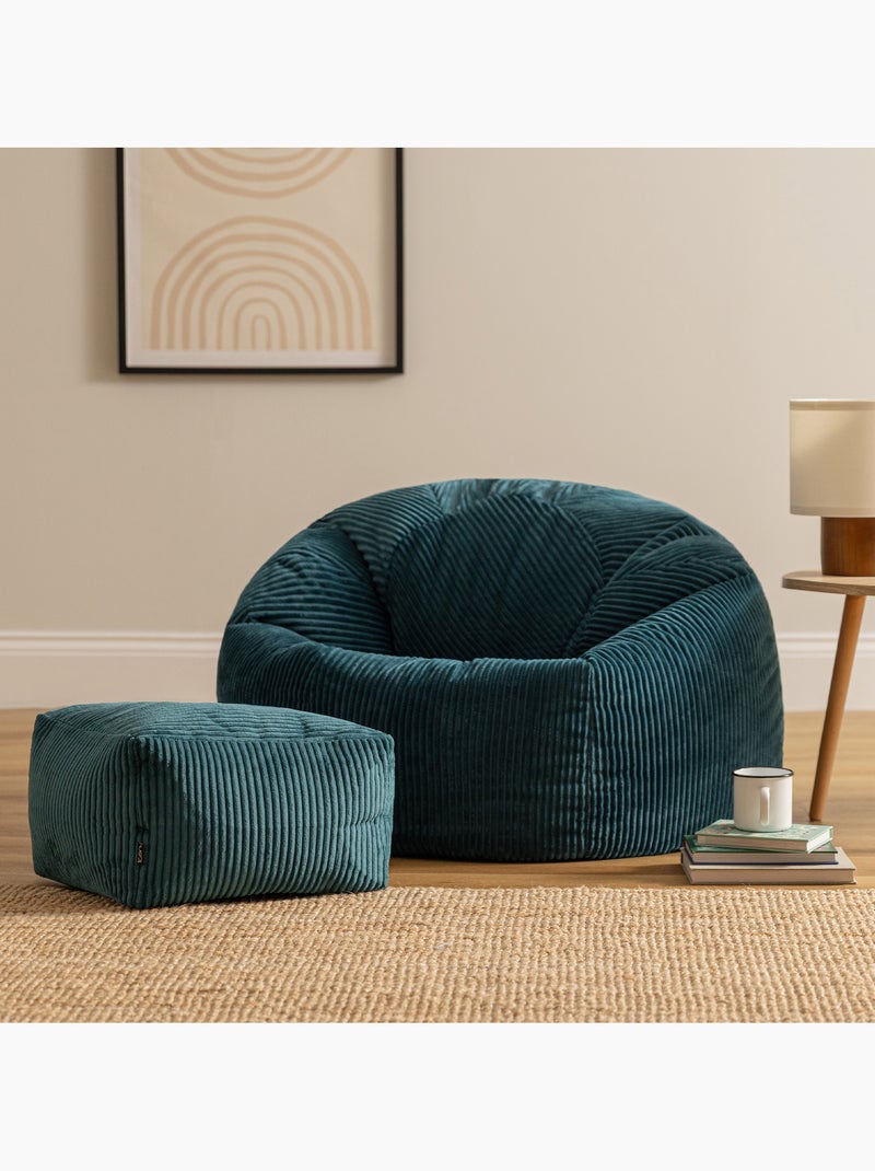 Pouf poltrona classico kingston con poggiapiedi quadrato amara in velluto a coste - icon Blu pavone - Kiabi