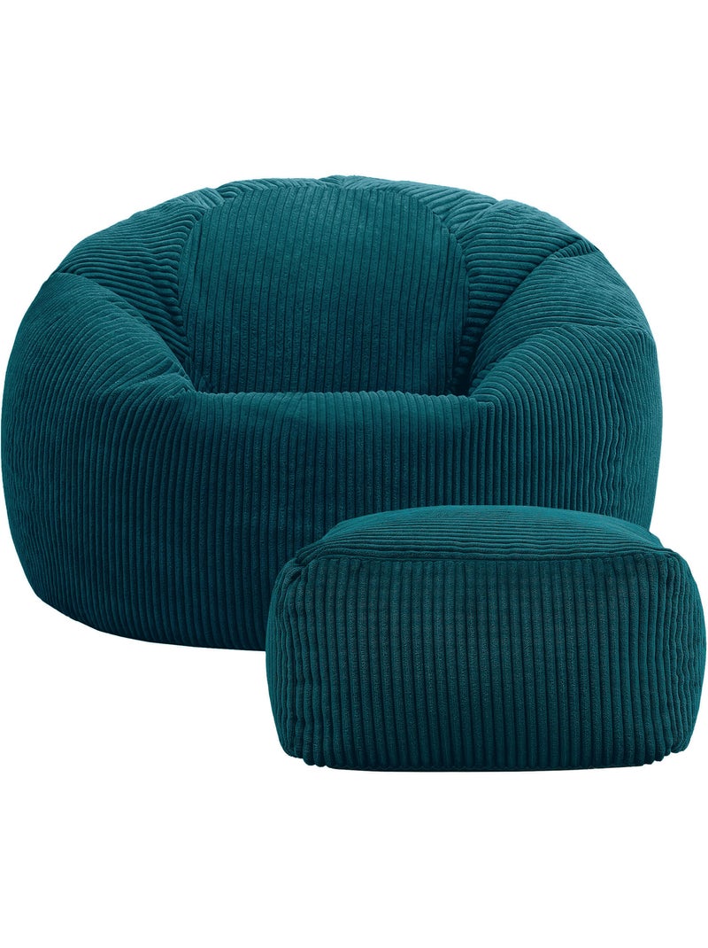 Pouf poltrona classico kingston con poggiapiedi quadrato amara in velluto a coste - icon Blu pavone - Kiabi