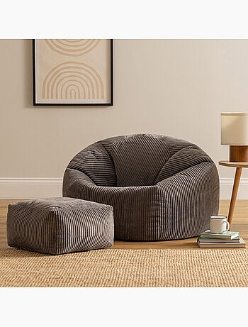 Pouf poltrona classico kingston con poggiapiedi quadrato amara in velluto a coste - icon