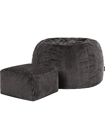 Pouf poltrona classico kingston con poggiapiedi quadrato amara in velluto a coste - icon