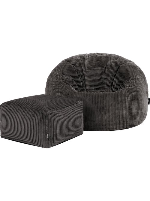 Pouf poltrona classico kingston con poggiapiedi quadrato amara in velluto a coste - icon - Kiabi