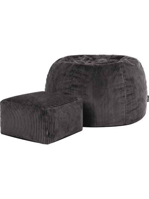 Pouf poltrona classico kingston con poggiapiedi quadrato amara in velluto a coste - icon - Kiabi