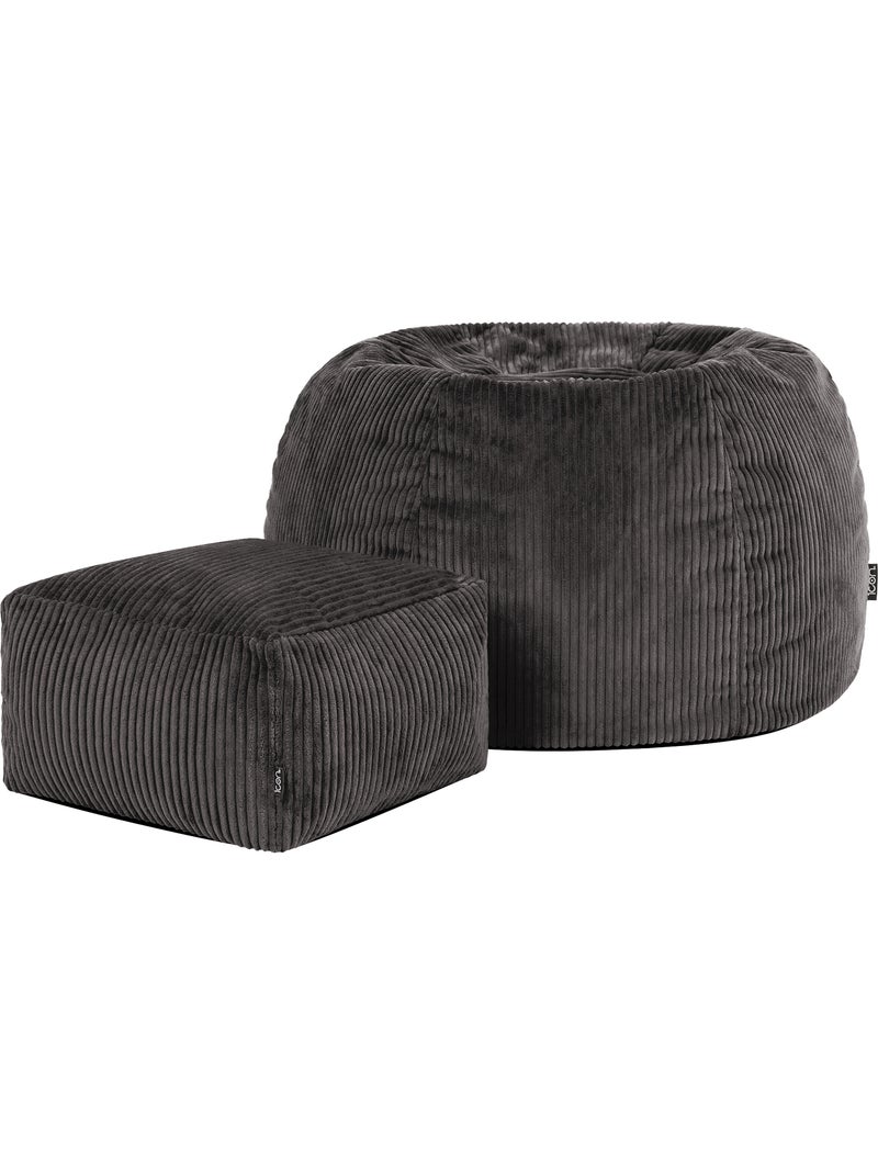 Pouf poltrona classico kingston con poggiapiedi quadrato amara in velluto a coste - icon Grigio antracite - Kiabi