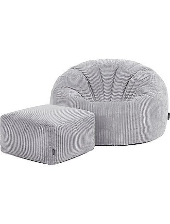 Pouf poltrona classico kingston con poggiapiedi quadrato amara in velluto a coste - icon