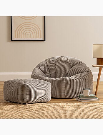 Pouf poltrona classico kingston con poggiapiedi quadrato amara in velluto a coste - icon