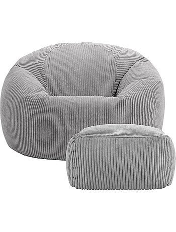 Pouf poltrona classico kingston con poggiapiedi quadrato amara in velluto a coste - icon