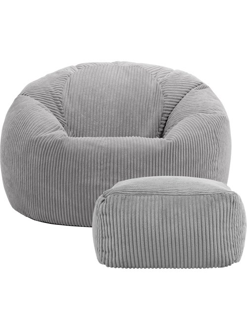 Pouf poltrona classico kingston con poggiapiedi quadrato amara in velluto a coste - icon - Kiabi