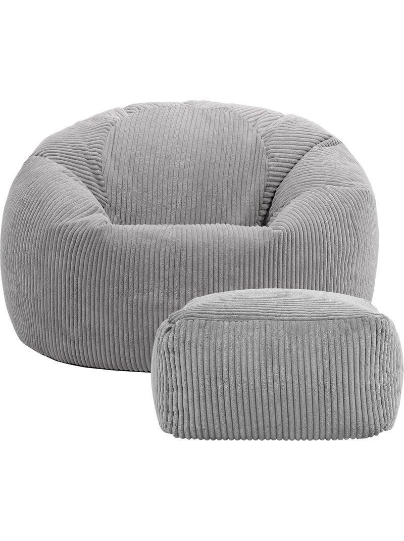 Pouf poltrona classico kingston con poggiapiedi quadrato amara in velluto a coste - icon Grigio chiaro - Kiabi