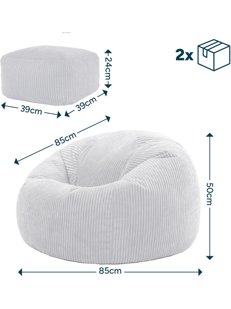 Pouf poltrona classico kingston con poggiapiedi quadrato amara in velluto a coste - icon Grigio chiaro - Kiabi