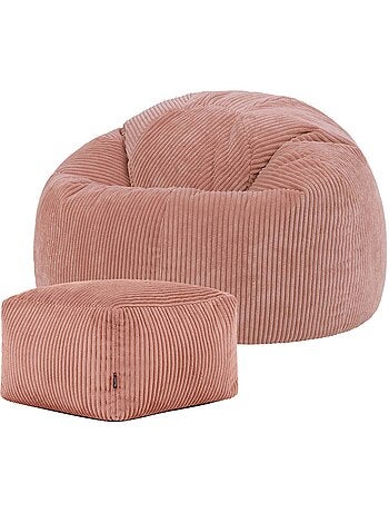 Pouf poltrona classico kingston con poggiapiedi quadrato amara in velluto a coste - icon