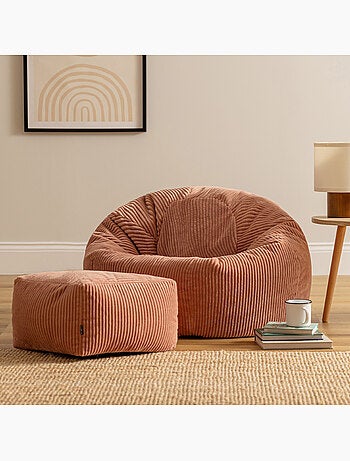 Pouf poltrona classico kingston con poggiapiedi quadrato amara in velluto a coste - icon