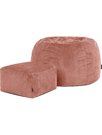 Pouf poltrona classico kingston con poggiapiedi quadrato amara in velluto a coste - icon
