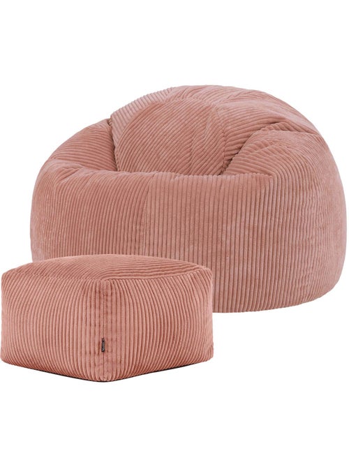 Pouf poltrona classico kingston con poggiapiedi quadrato amara in velluto a coste - icon - Kiabi