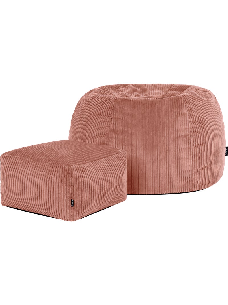 Pouf poltrona classico kingston con poggiapiedi quadrato amara in velluto a coste - icon Rosa chiaro - Kiabi