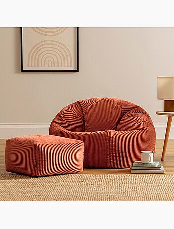 Pouf poltrona classico kingston con poggiapiedi quadrato amara in velluto a coste - icon