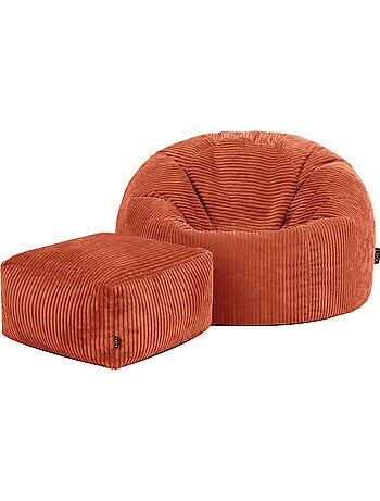 Pouf poltrona classico kingston con poggiapiedi quadrato amara in velluto a coste - icon