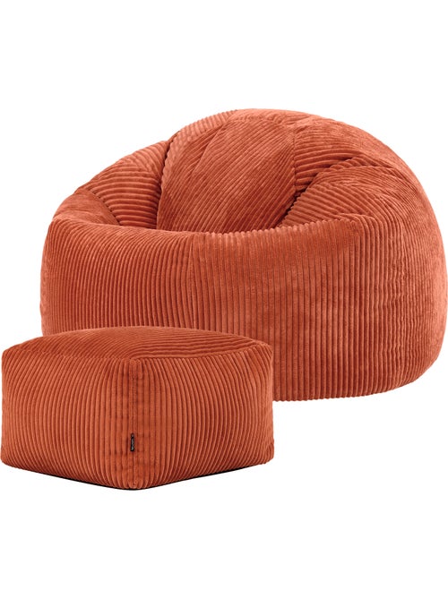 Pouf poltrona classico kingston con poggiapiedi quadrato amara in velluto a coste - icon - Kiabi