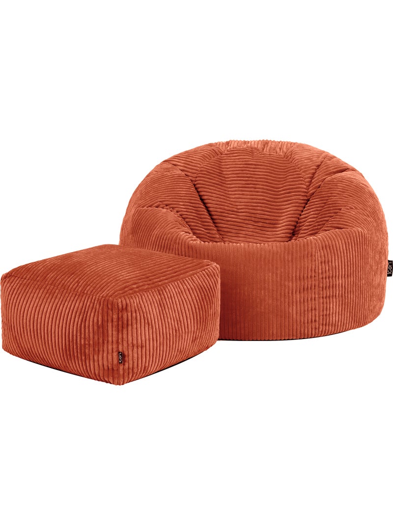 Pouf poltrona classico kingston con poggiapiedi quadrato amara in velluto a coste - icon Terracotta - Kiabi