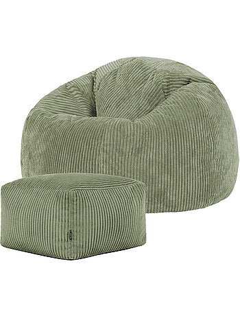 Pouf poltrona classico kingston con poggiapiedi quadrato amara in velluto a coste - icon