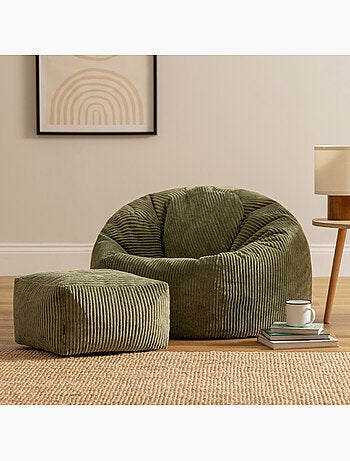 Pouf poltrona classico kingston con poggiapiedi quadrato amara in velluto a coste - icon