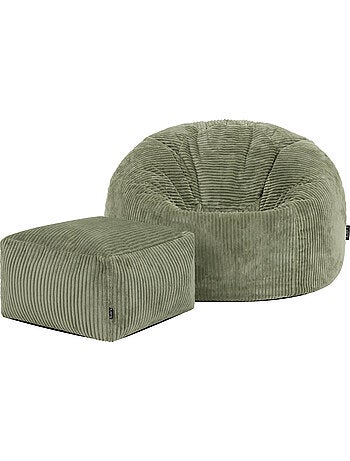 Pouf poltrona classico kingston con poggiapiedi quadrato amara in velluto a coste - icon
