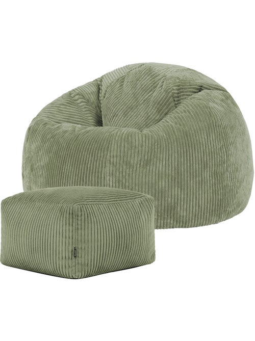 Pouf poltrona classico kingston con poggiapiedi quadrato amara in velluto a coste - icon - Kiabi