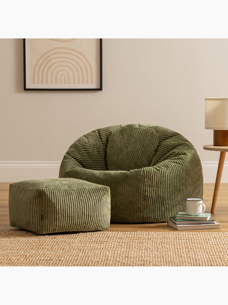 Pouf poltrona classico kingston con poggiapiedi quadrato amara in velluto a coste - icon Verde salvia - Kiabi
