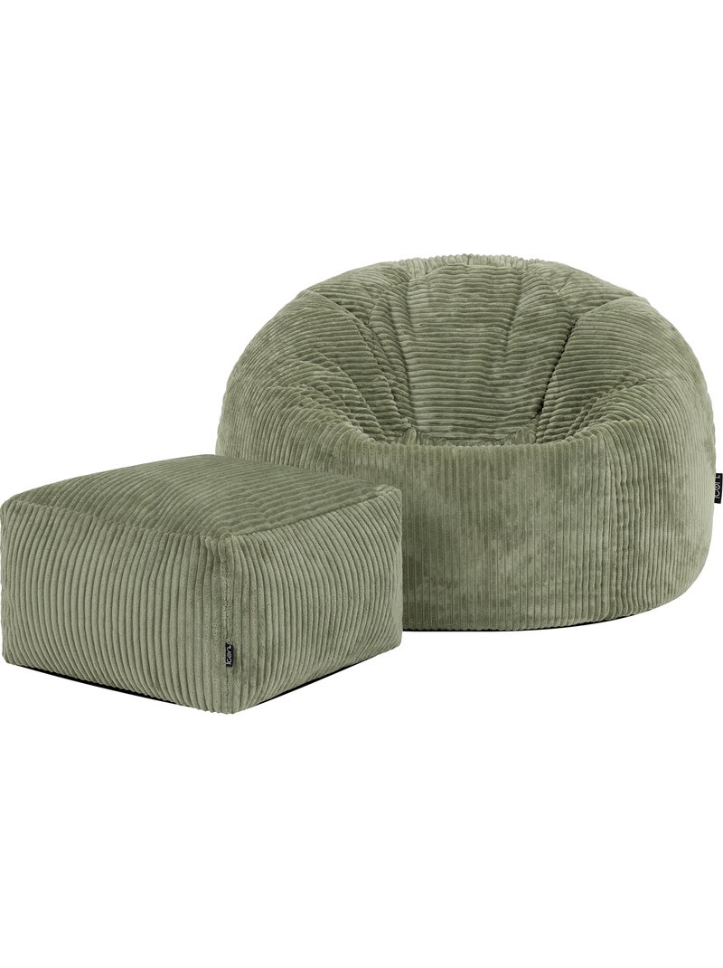 Pouf poltrona classico kingston con poggiapiedi quadrato amara in velluto a coste - icon Verde salvia - Kiabi