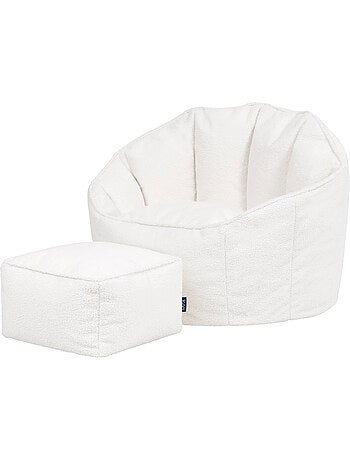 Pouf poltrona conchiglia sirena con poggiapiedi quadrato in tessuto bouclé - icon
